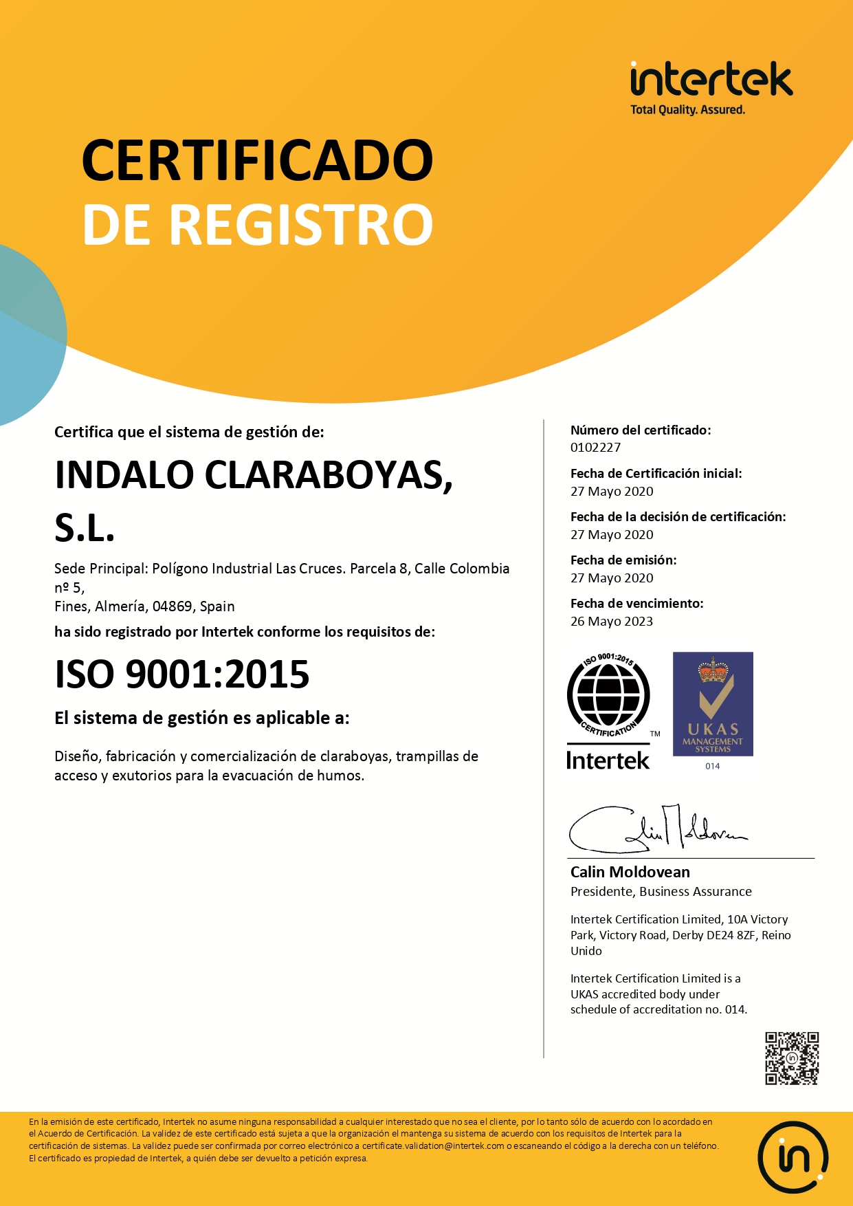 certificado ISO indalo claraboyas
